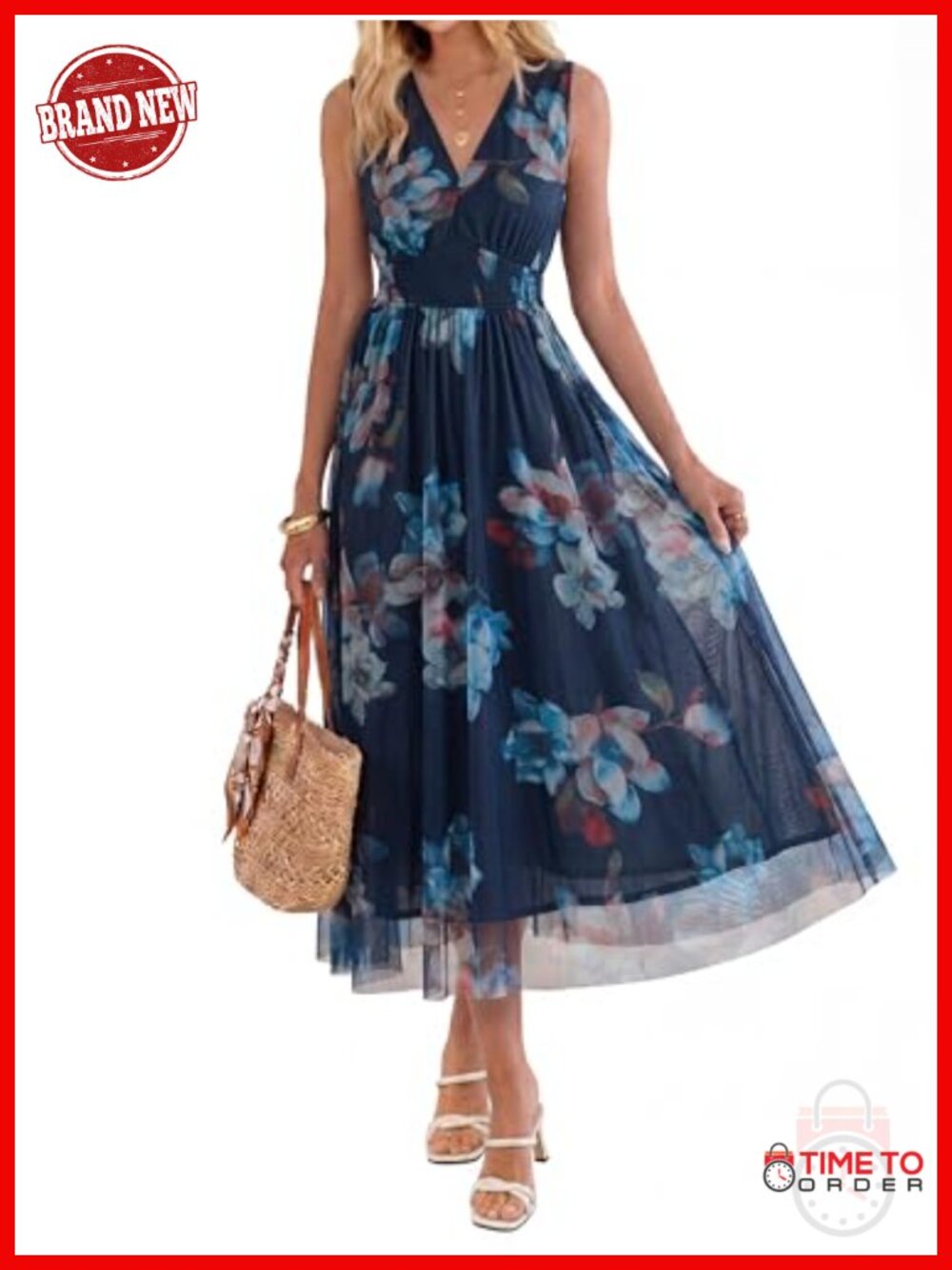 BerryGo Floral Tulle Maxi Dress Sleeveless V Neck A Line Summer